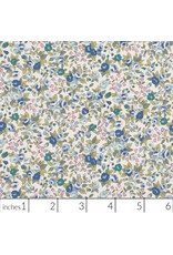 Sevenberry Cheerful, Rose Floral in Blue, Fabric Half-Yards