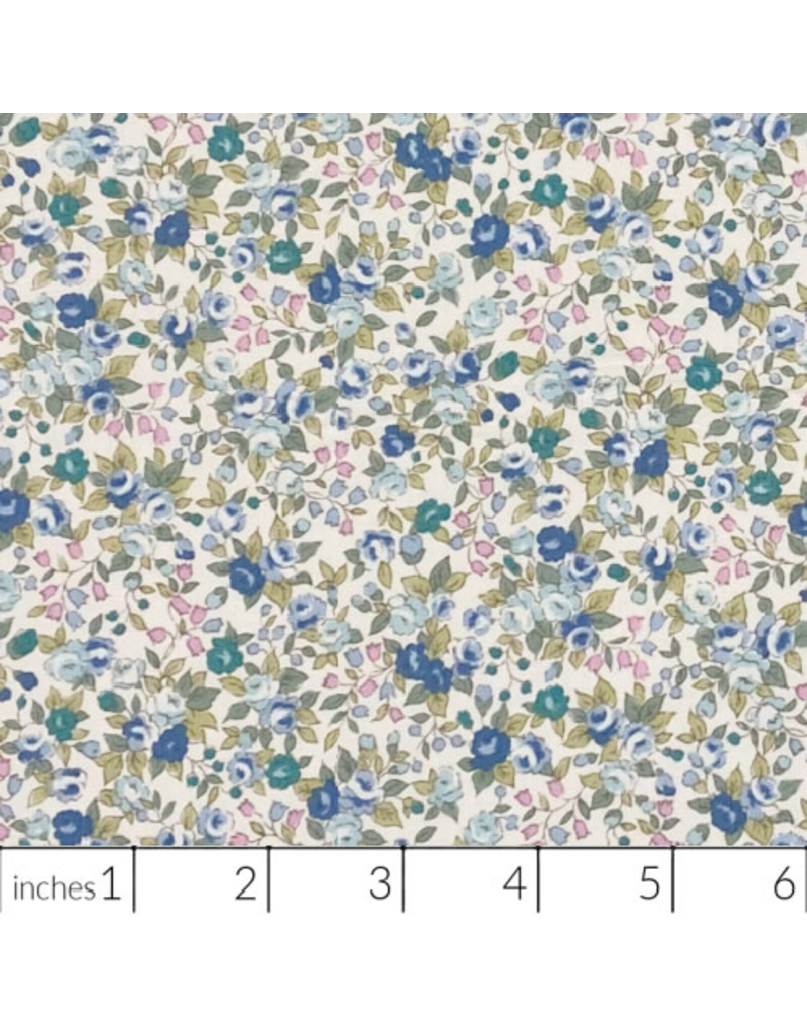 Sevenberry Cheerful, Rose Floral in Blue, Fabric Half-Yards
