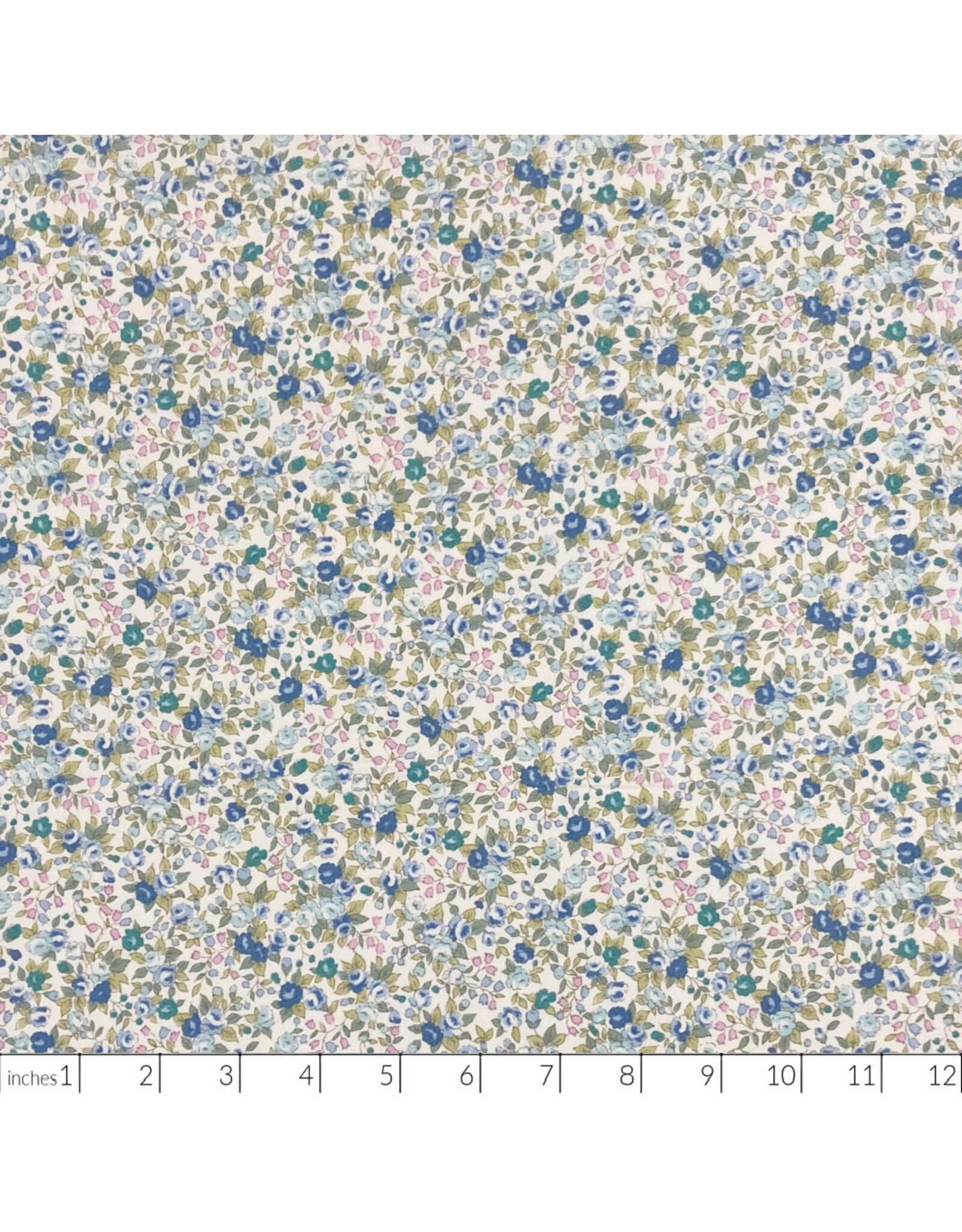 Sevenberry Cheerful, Rose Floral in Blue, Fabric Half-Yards