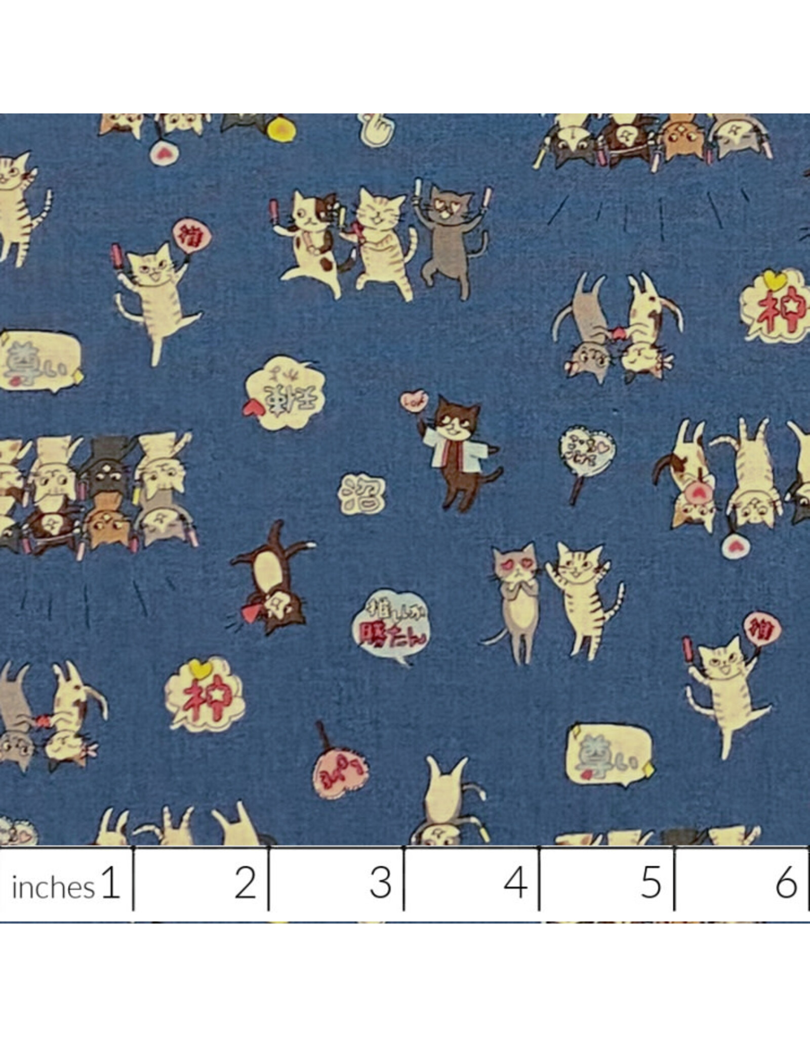 PD's Kokka Japan Collection Japan Novelty,  Kawaii Cats Cheering in Blue , Dinner Napkin
