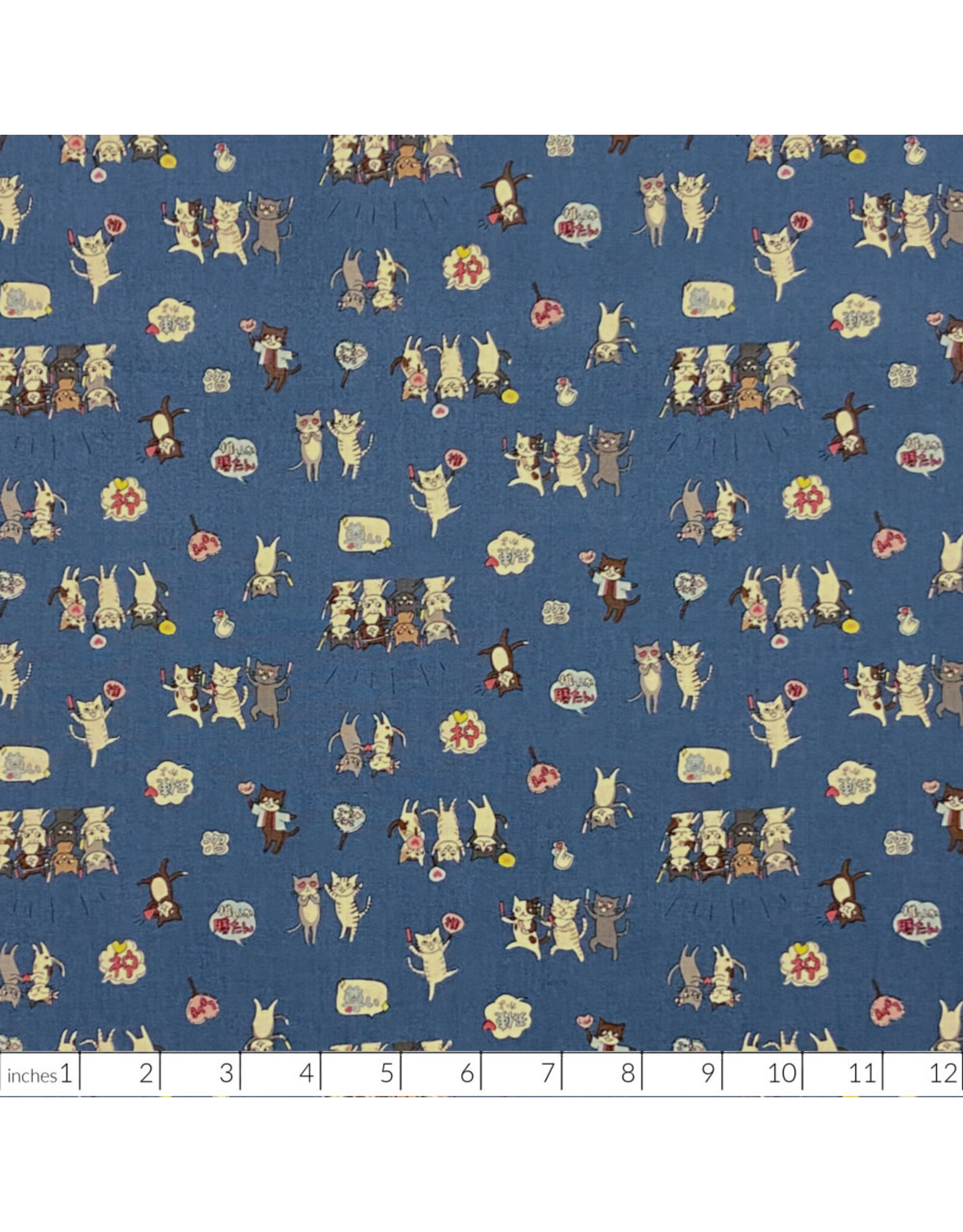 PD's Kokka Japan Collection Japan Novelty,  Kawaii Cats Cheering in Blue , Dinner Napkin