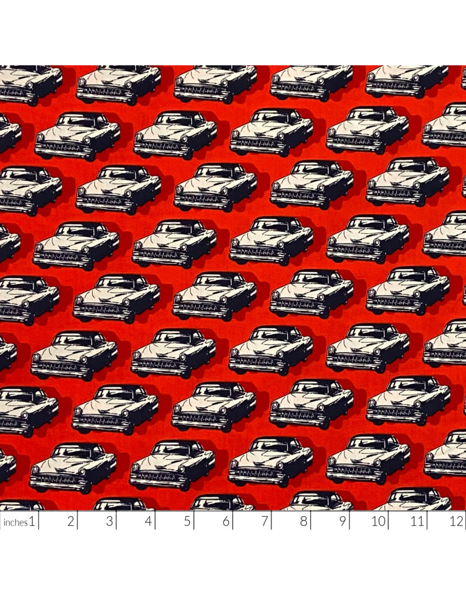 Sevenberry Japan Novelty, Classic Cars in Redbase, Fabric Half-Yards