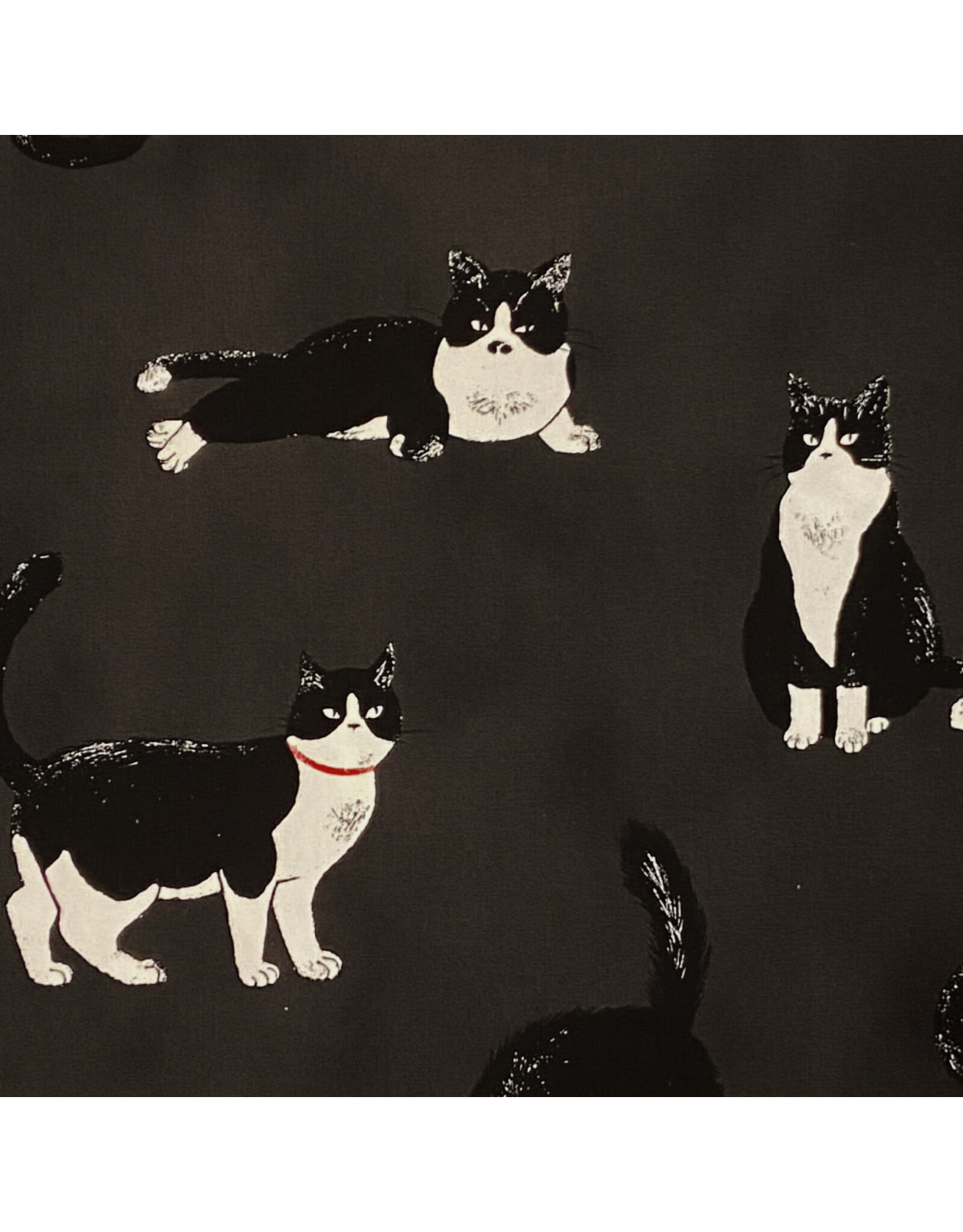 Cosmo, Japan Cotton Canvas, Cosmo Japan, Tuxedo Cats in Slate, Fabric Half-Yards