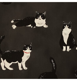 Cosmo, Japan Cotton Canvas, Cosmo Japan, Tuxedo Cats in Slate, Fabric Half-Yards