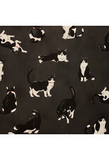 Cosmo, Japan Cotton Canvas, Cosmo Japan, Tuxedo Cats in Slate, Fabric Half-Yards