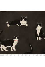 Cosmo, Japan Cotton Canvas, Cosmo Japan, Tuxedo Cats in Slate, Fabric Half-Yards