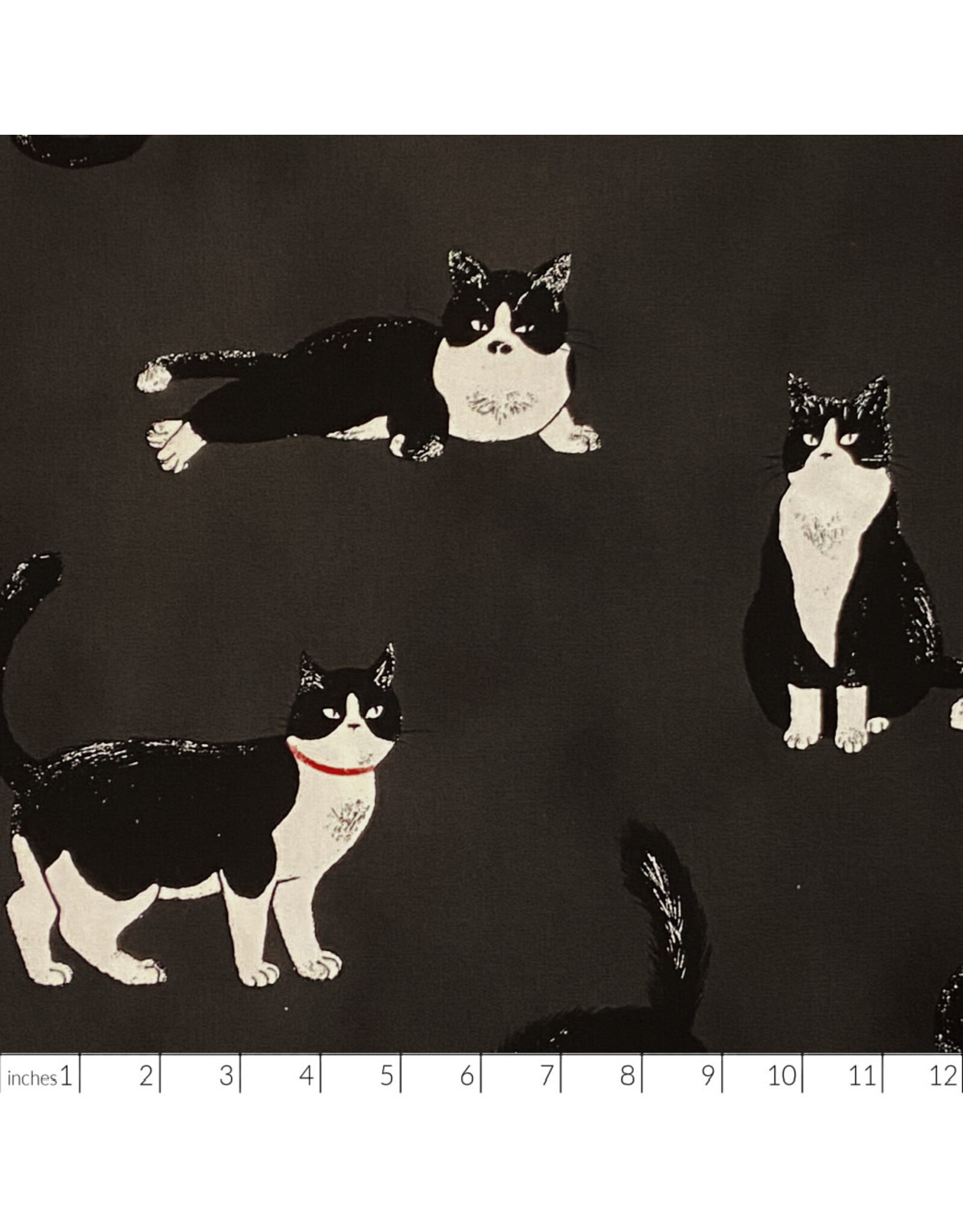Cosmo, Japan Cotton Canvas, Cosmo Japan, Tuxedo Cats in Slate, Fabric Half-Yards