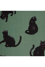 Cosmo, Japan Cotton Canvas, Cosmo Japan, Black Cats in Green, Fabric Half-Yards
