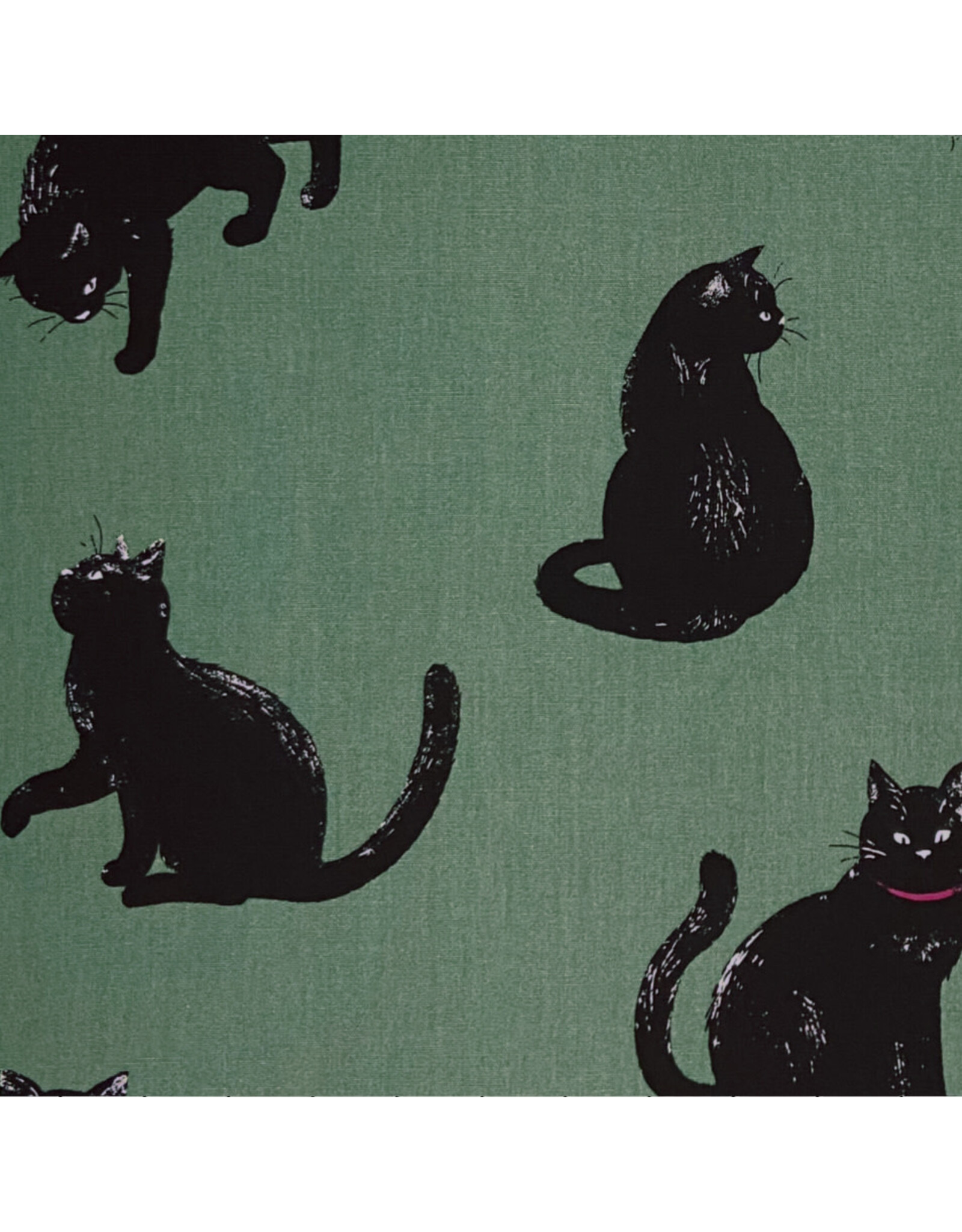 Cosmo, Japan Cotton Canvas, Cosmo Japan, Black Cats in Green, Fabric Half-Yards