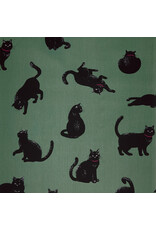 Cosmo, Japan Cotton Canvas, Cosmo Japan, Black Cats in Green, Fabric Half-Yards