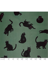 Cosmo, Japan Cotton Canvas, Cosmo Japan, Black Cats in Green, Fabric Half-Yards