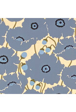 Japan Import Linen Cotton Flax Canvas, Japan Scandi Flower in Blue, Fabric Half-Yards