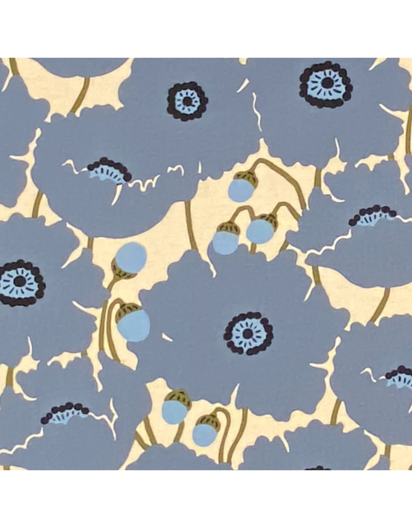 Japan Import Linen Cotton Flax Canvas, Japan Scandi Flower in Blue, Fabric Half-Yards