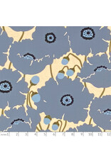 Japan Import Linen Cotton Flax Canvas, Japan Scandi Flower in Blue, Fabric Half-Yards