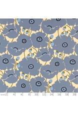 Japan Import Linen Cotton Flax Canvas, Japan Scandi Flower in Blue, Fabric Half-Yards