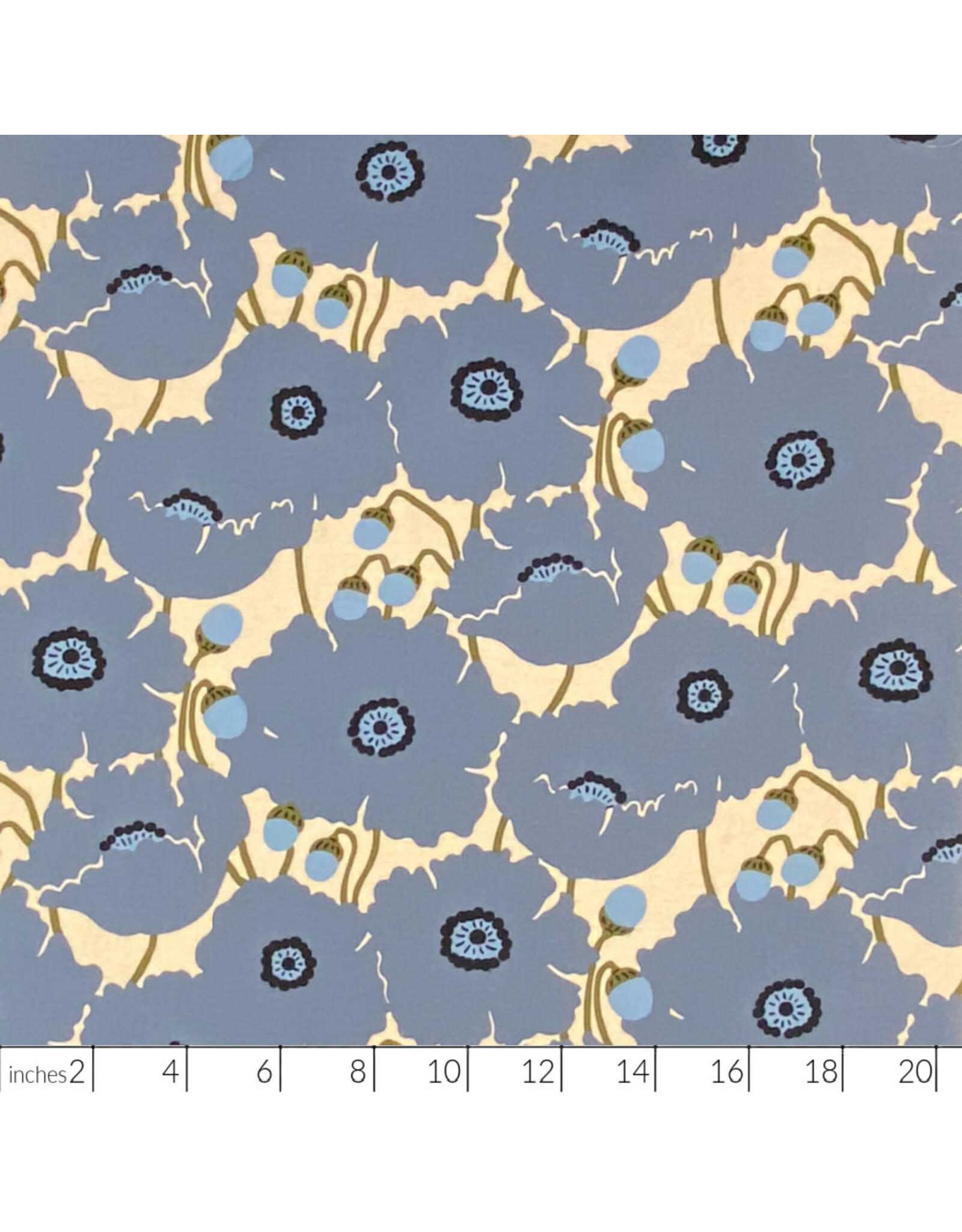 Japan Import Linen Cotton Flax Canvas, Japan Scandi Flower in Blue, Fabric Half-Yards