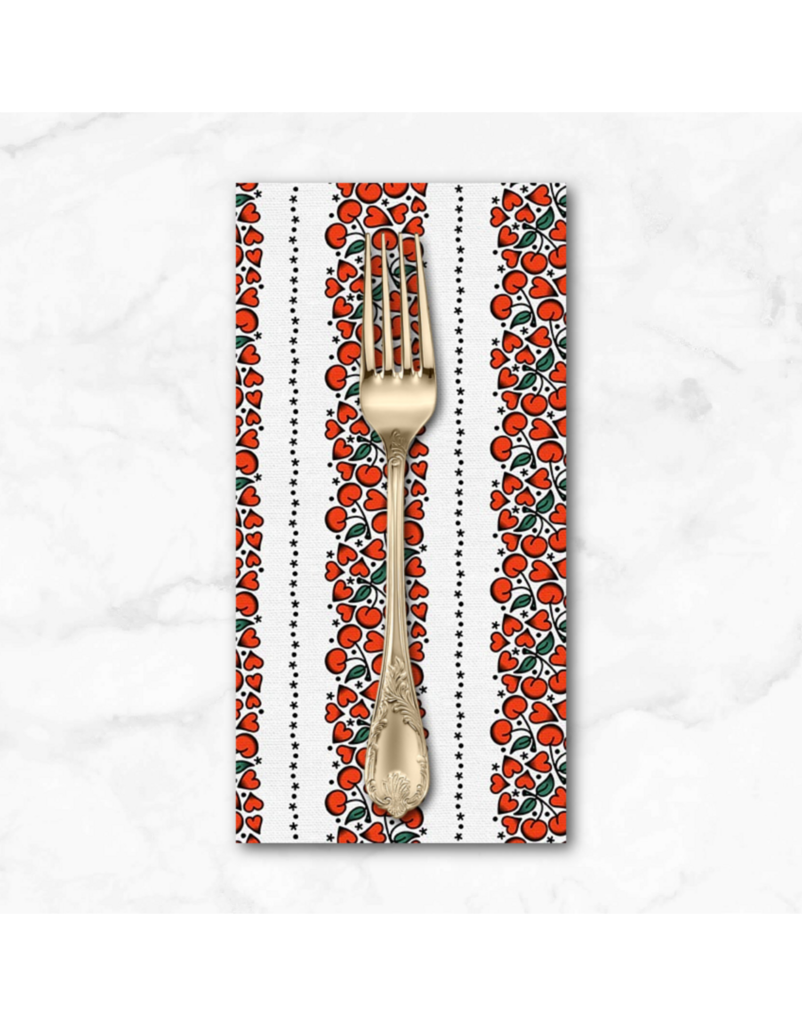 PD's Paintbrush Studio Collection Timeless Tattoos, Cherry Heart Stripe Tattoos in White, Dinner Napkin