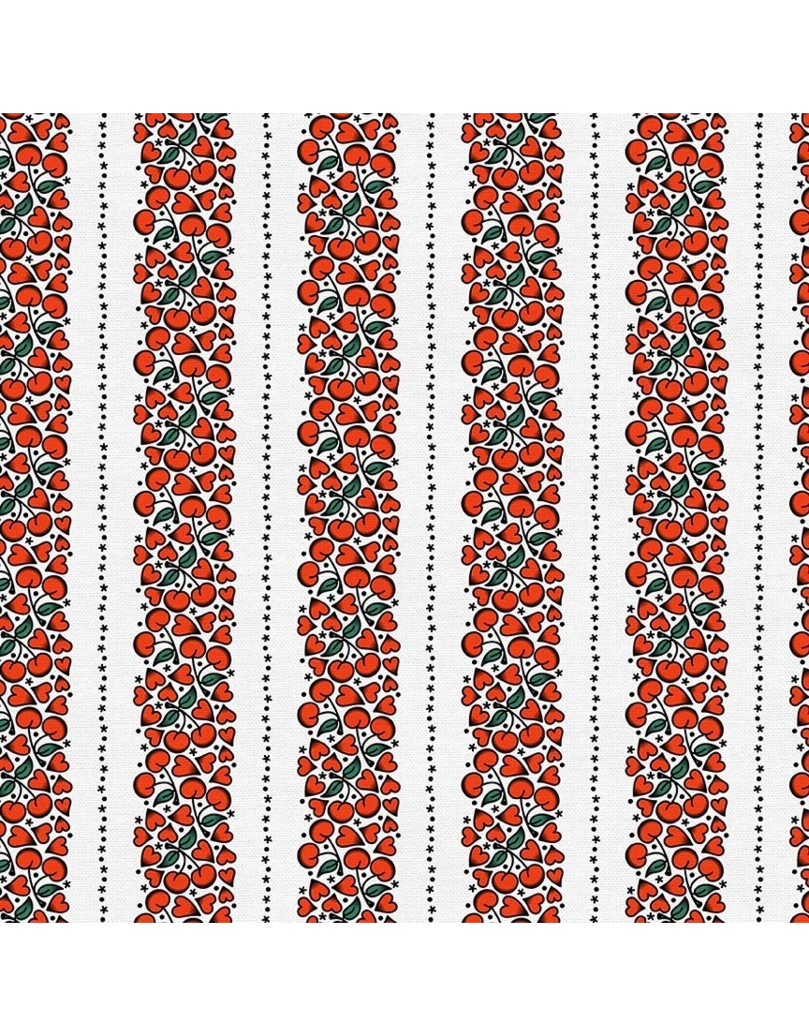 Paintbrush Studio Timeless Tattoos, Cherry Heart Stripe Tattoos in White, Fabric Half-Yards
