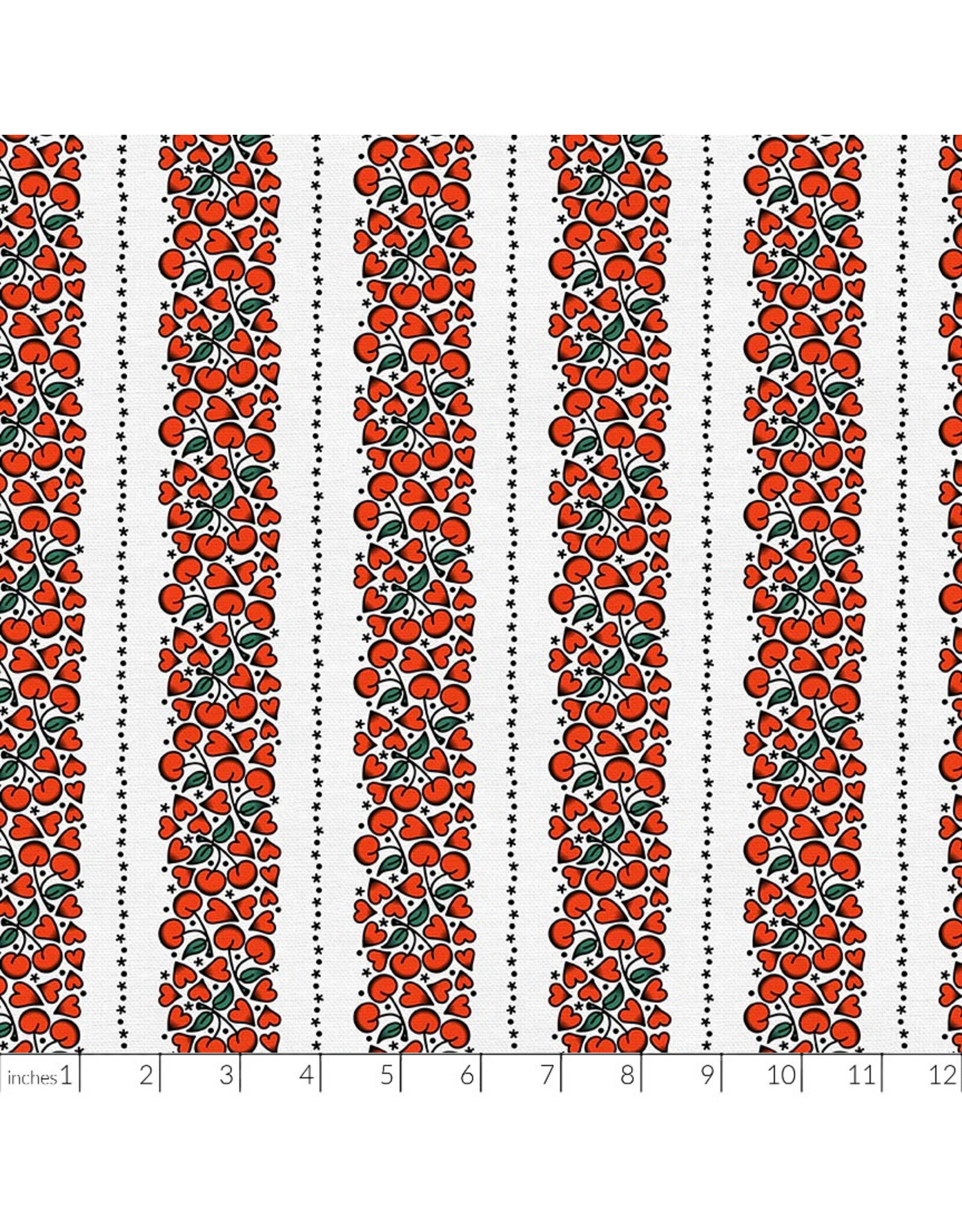 Paintbrush Studio Timeless Tattoos, Cherry Heart Stripe Tattoos in White, Fabric Half-Yards