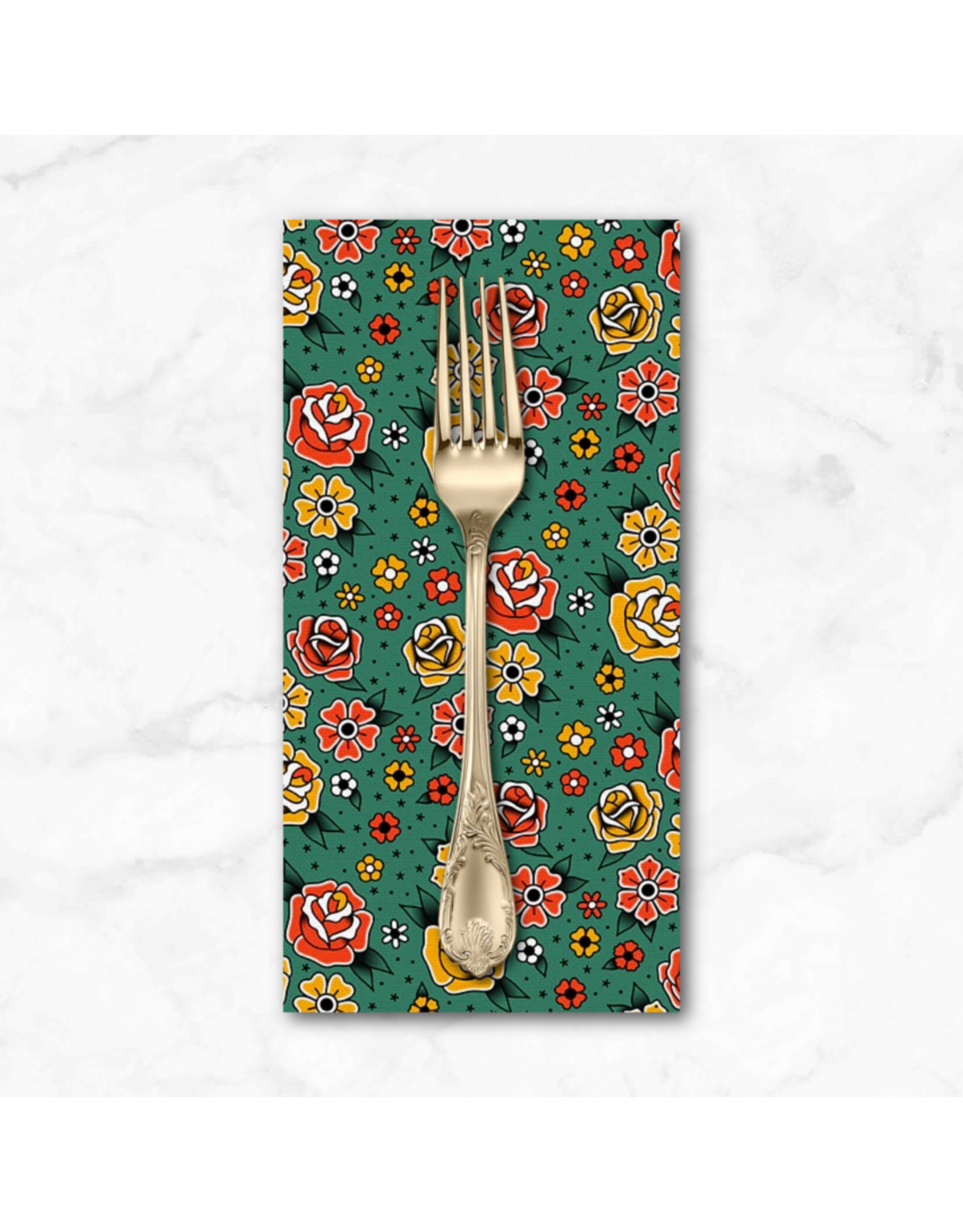 PD's Paintbrush Studio Collection Timeless Tattoos, Flower Tattoos in Green, Dinner Napkin
