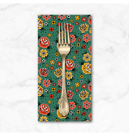PD's Paintbrush Studio Collection Timeless Tattoos, Flower Tattoos in Green, Dinner Napkin