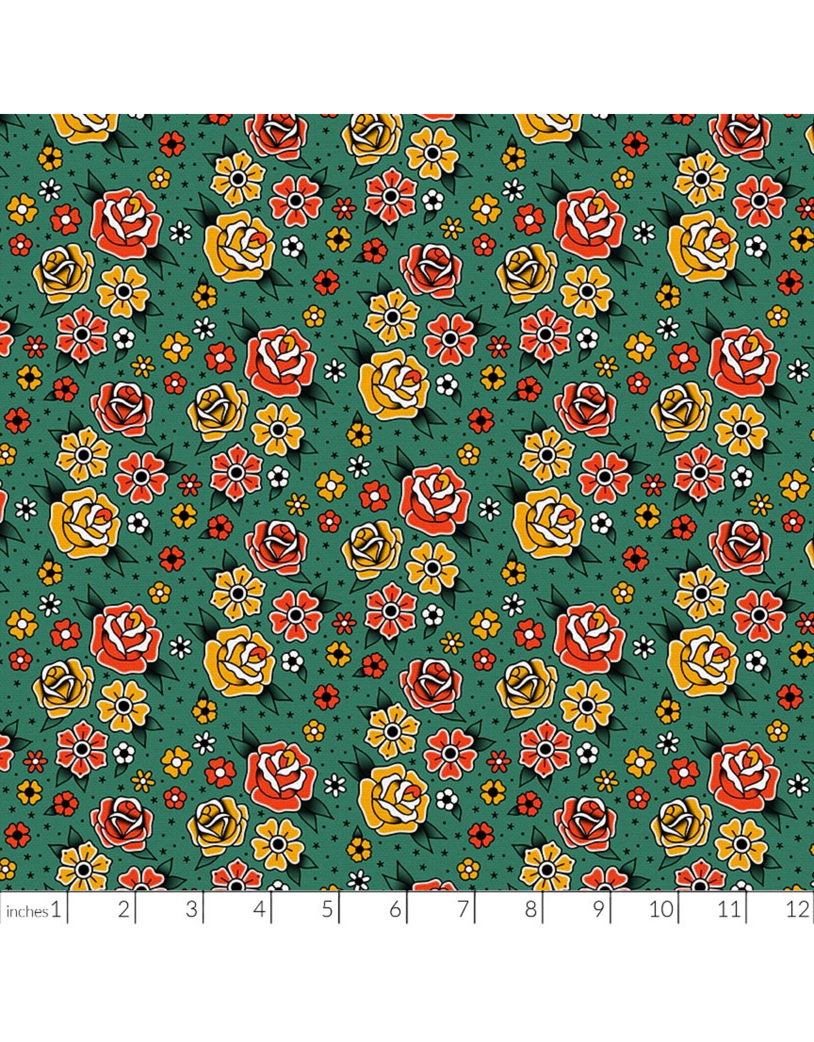 PD's Paintbrush Studio Collection Timeless Tattoos, Flower Tattoos in Green, Dinner Napkin