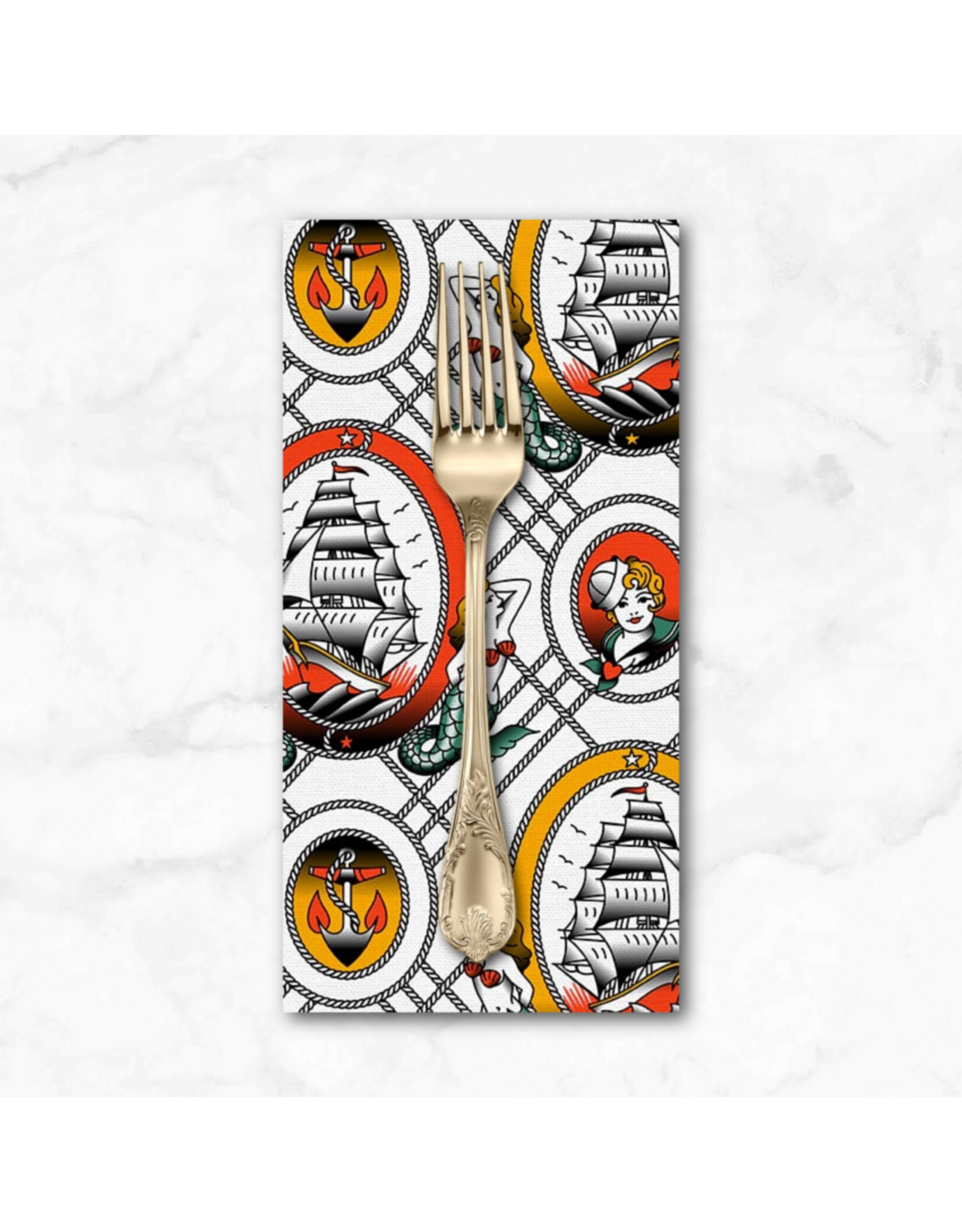 PD's Paintbrush Studio Collection Timeless Tattoos, Sailor Tattoos in White, Dinner Napkin