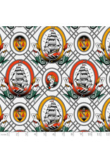 Paintbrush Studio Timeless Tattoos, Sailor Tattoos in White, Fabric Half-Yards