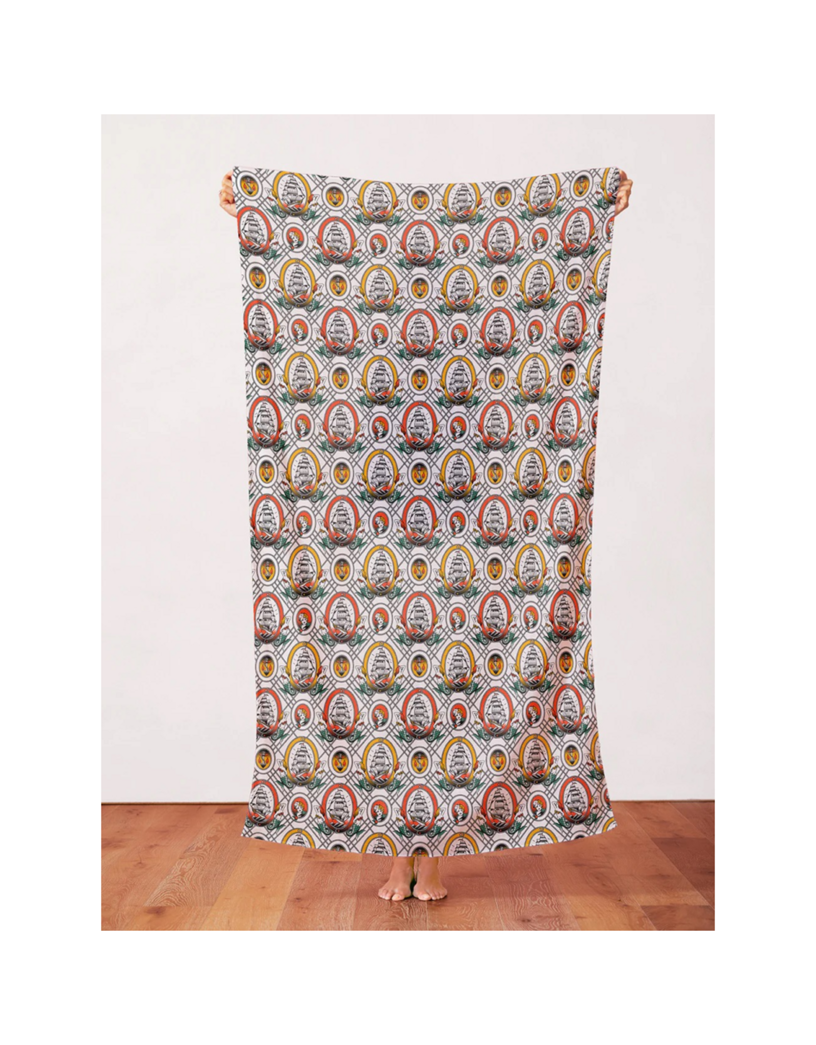 Paintbrush Studio Timeless Tattoos, Sailor Tattoos in White, Fabric Half-Yards