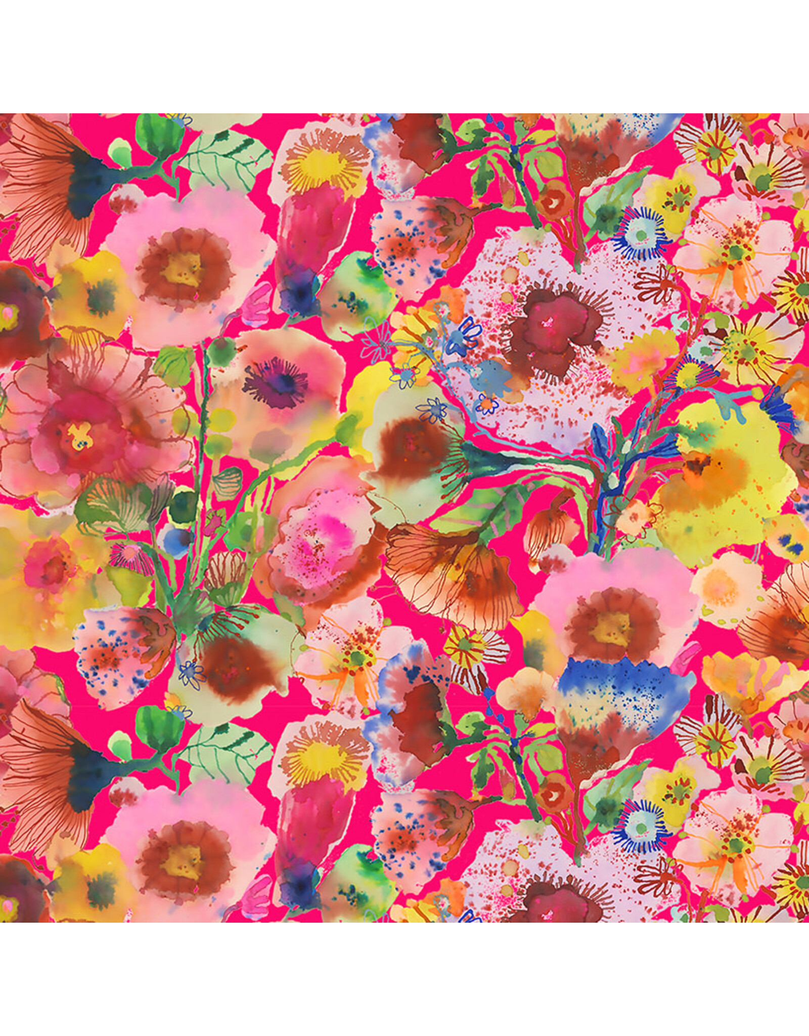 Carolyn Gavin Pompadours in Pink, Anemones On Pink in Pink, Fabric Half-Yards