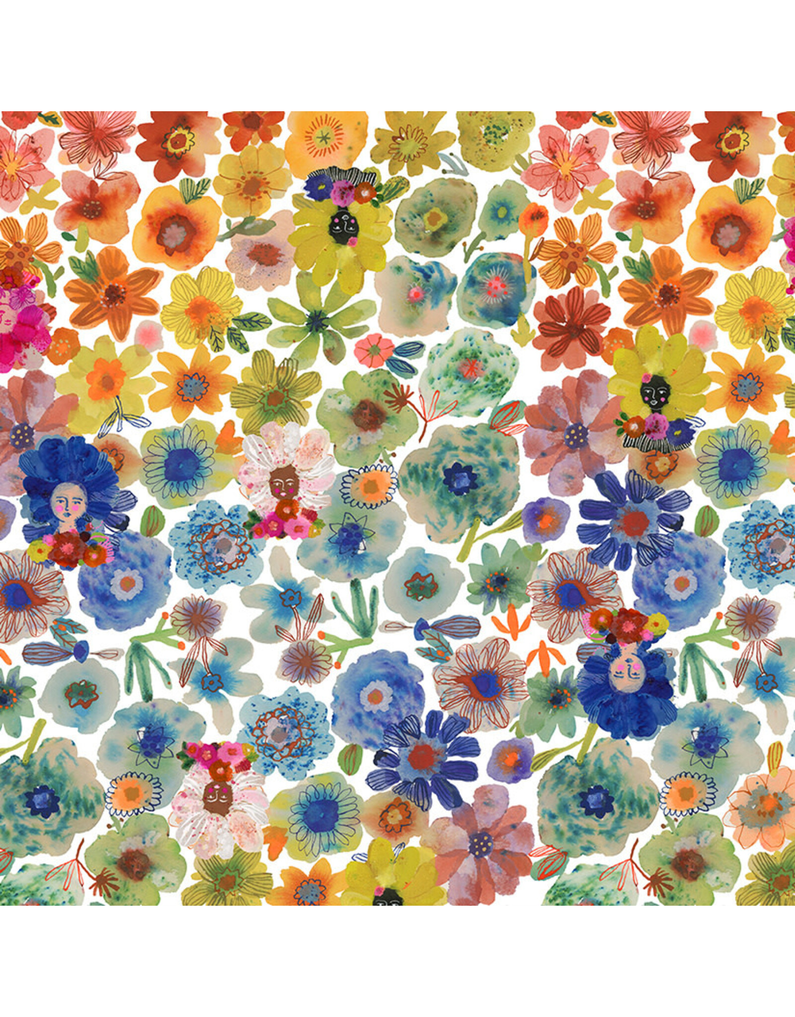 Carolyn Gavin Pompadours in Pink, Color Riot in Rainbow, Fabric Half-Yards