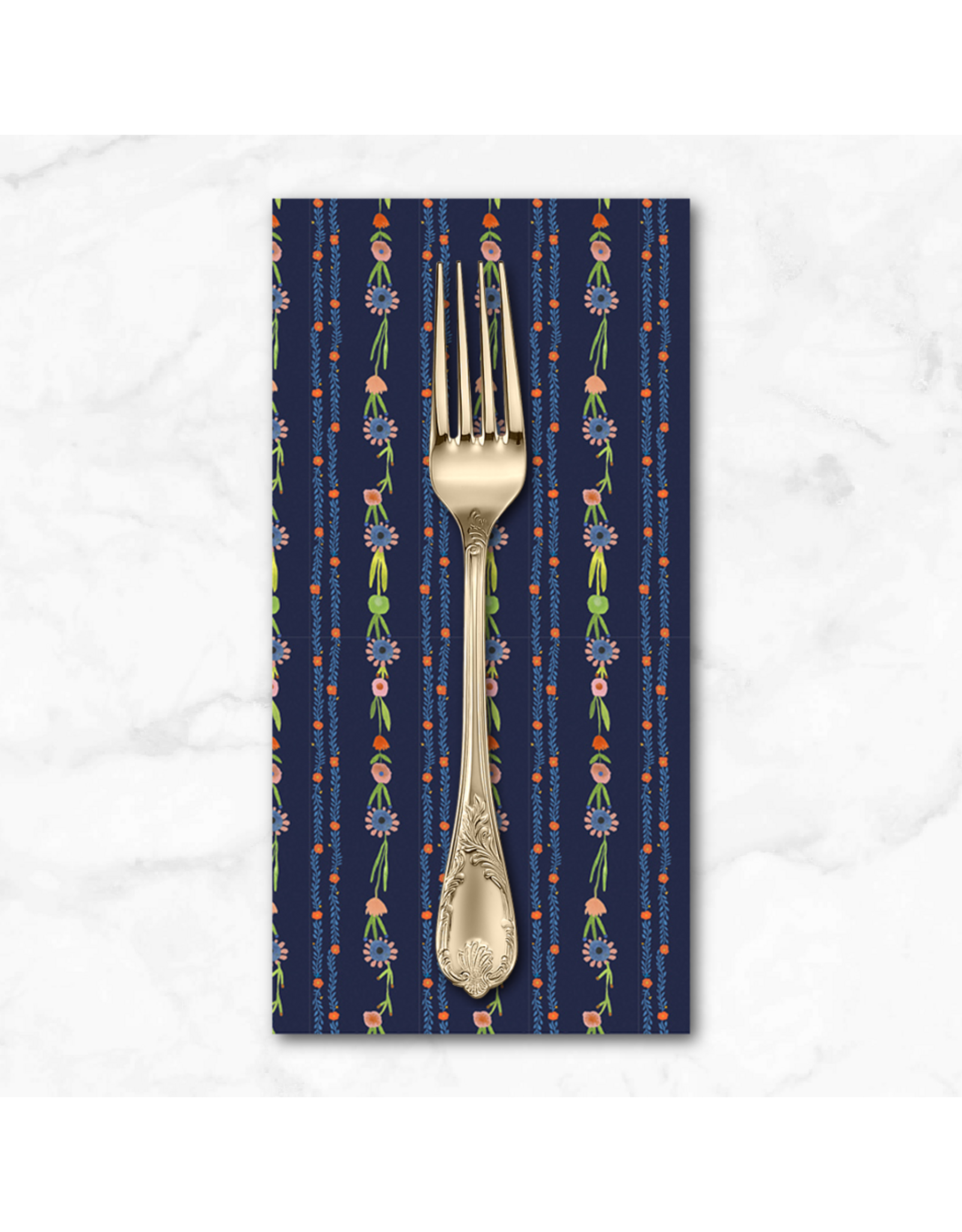 PD's Carolyn Gavin Collection Pompadours in Pink, Daisy Chain in Navy, Dinner Napkin