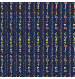 Carolyn Gavin Pompadours in Pink, Daisy Chain in Navy, Fabric Half-Yards