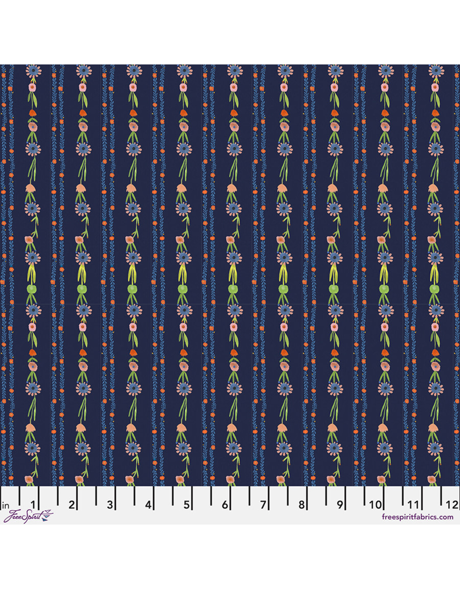 Carolyn Gavin Pompadours in Pink, Daisy Chain in Navy, Fabric Half-Yards