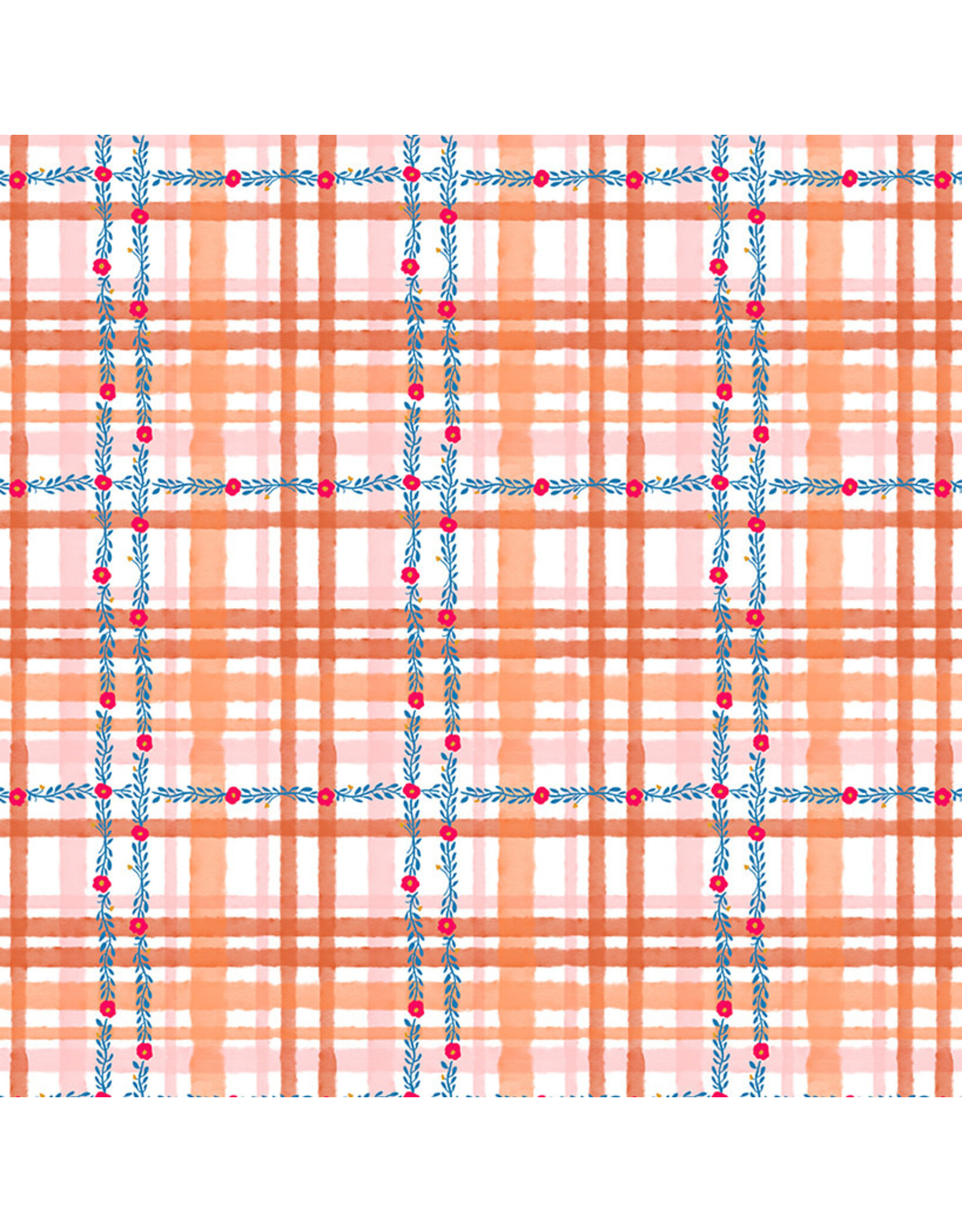 Carolyn Gavin Pompadours in Pink, Daisy Check in Orange, Fabric Half-Yards