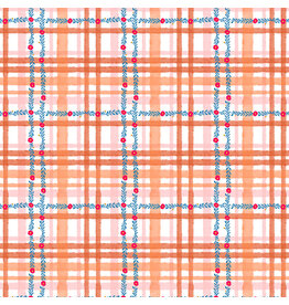 Carolyn Gavin Pompadours in Pink, Daisy Check in Orange, Fabric Half-Yards