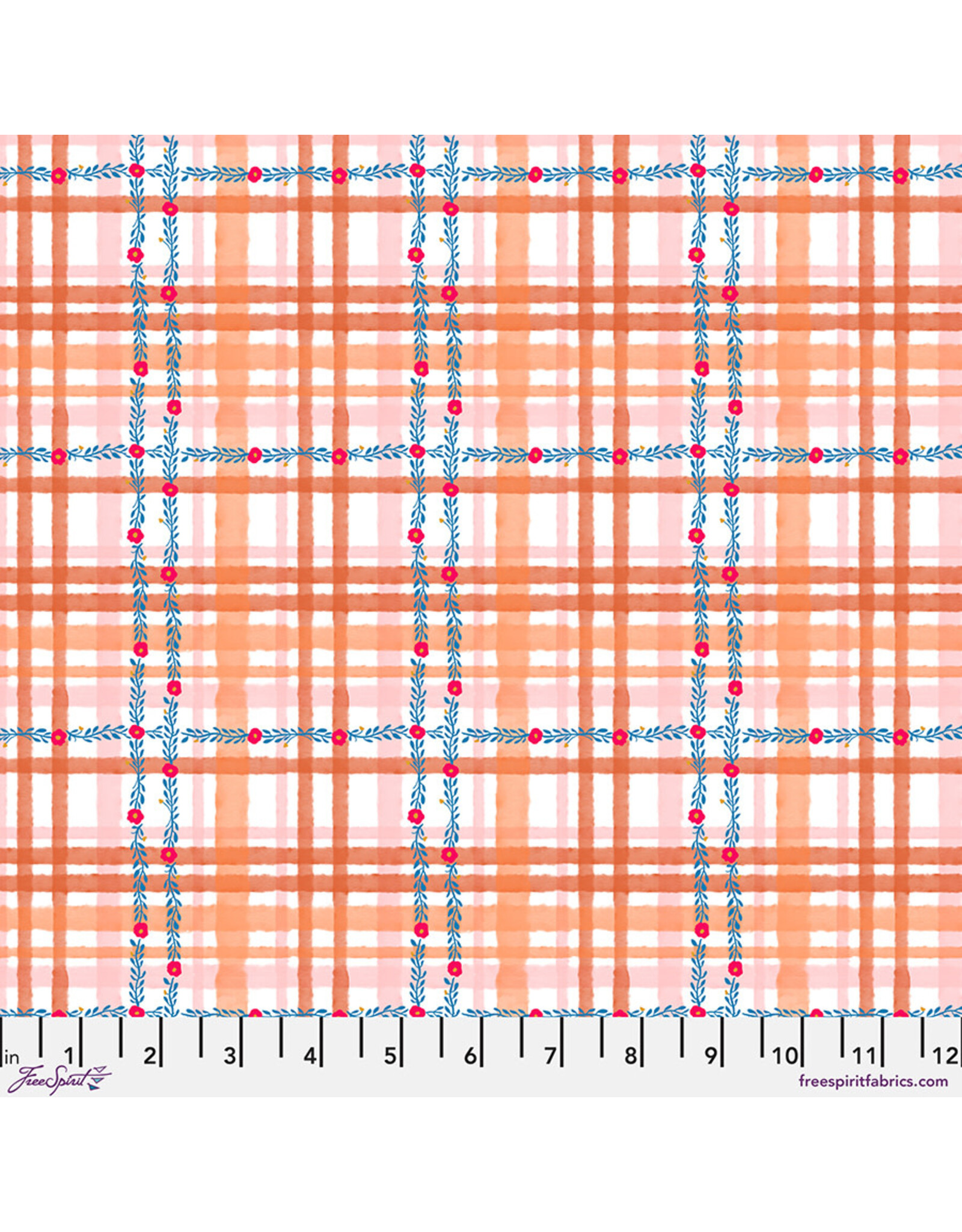 Carolyn Gavin Pompadours in Pink, Daisy Check in Orange, Fabric Half-Yards