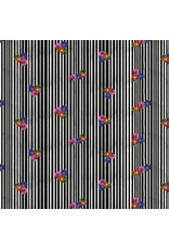 Carolyn Gavin Pompadours in Pink, Daisy Stripe in Black, Fabric Half-Yards