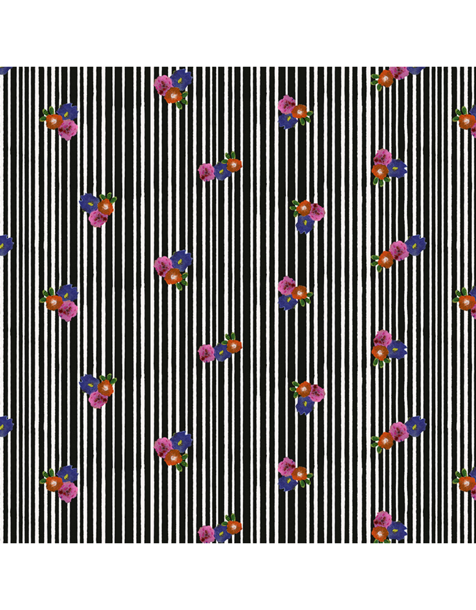 Carolyn Gavin Pompadours in Pink, Daisy Stripe in Black, Fabric Half-Yards