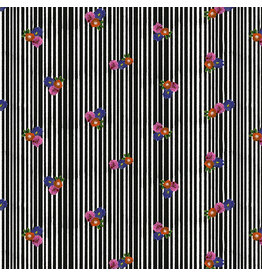 Carolyn Gavin Pompadours in Pink, Daisy Stripe in Black, Fabric Half-Yards