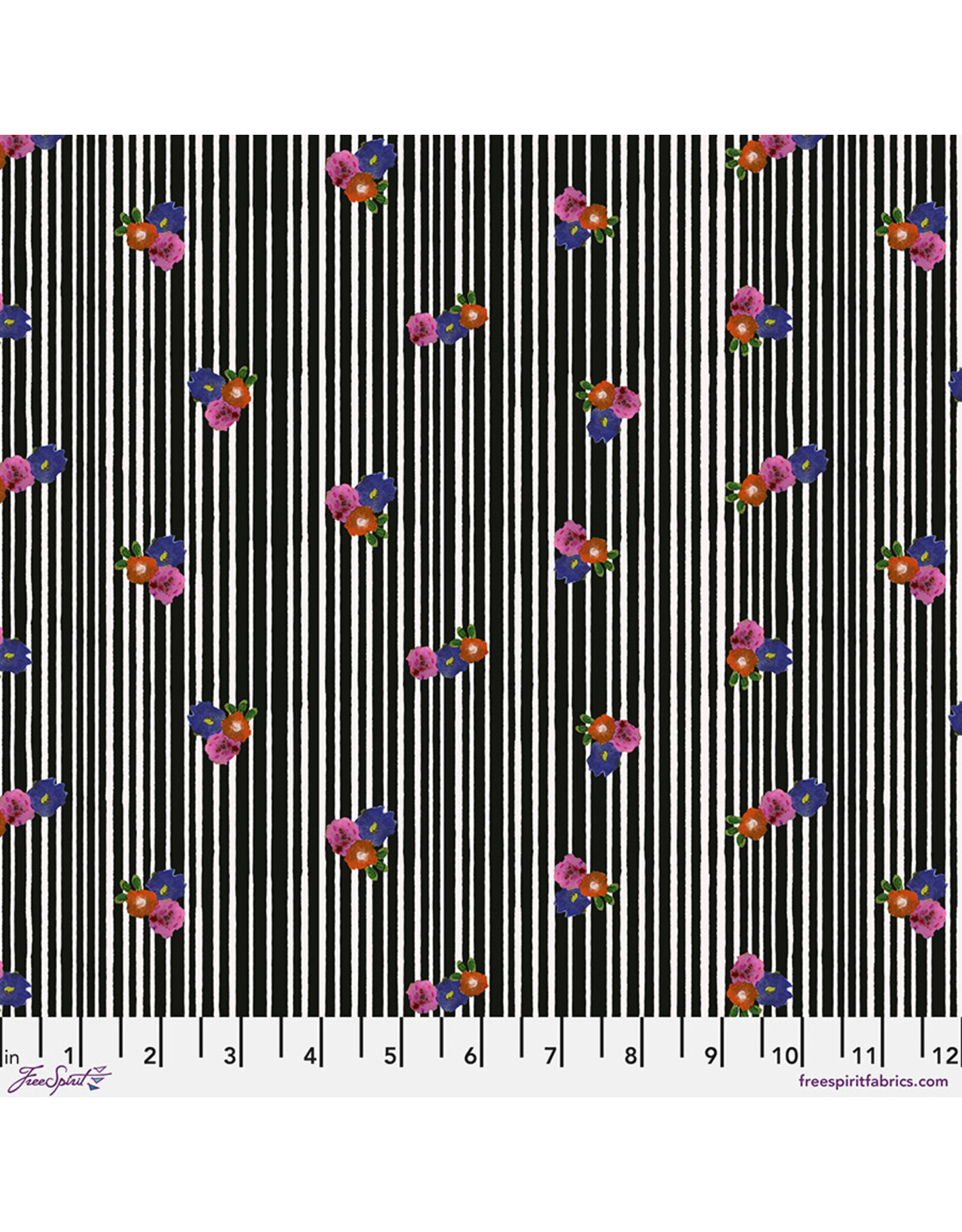 Carolyn Gavin Pompadours in Pink, Daisy Stripe in Black, Fabric Half-Yards