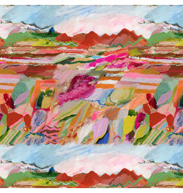 Carolyn Gavin Pompadours in Pink, Red Song in Multi, Fabric Half-Yards