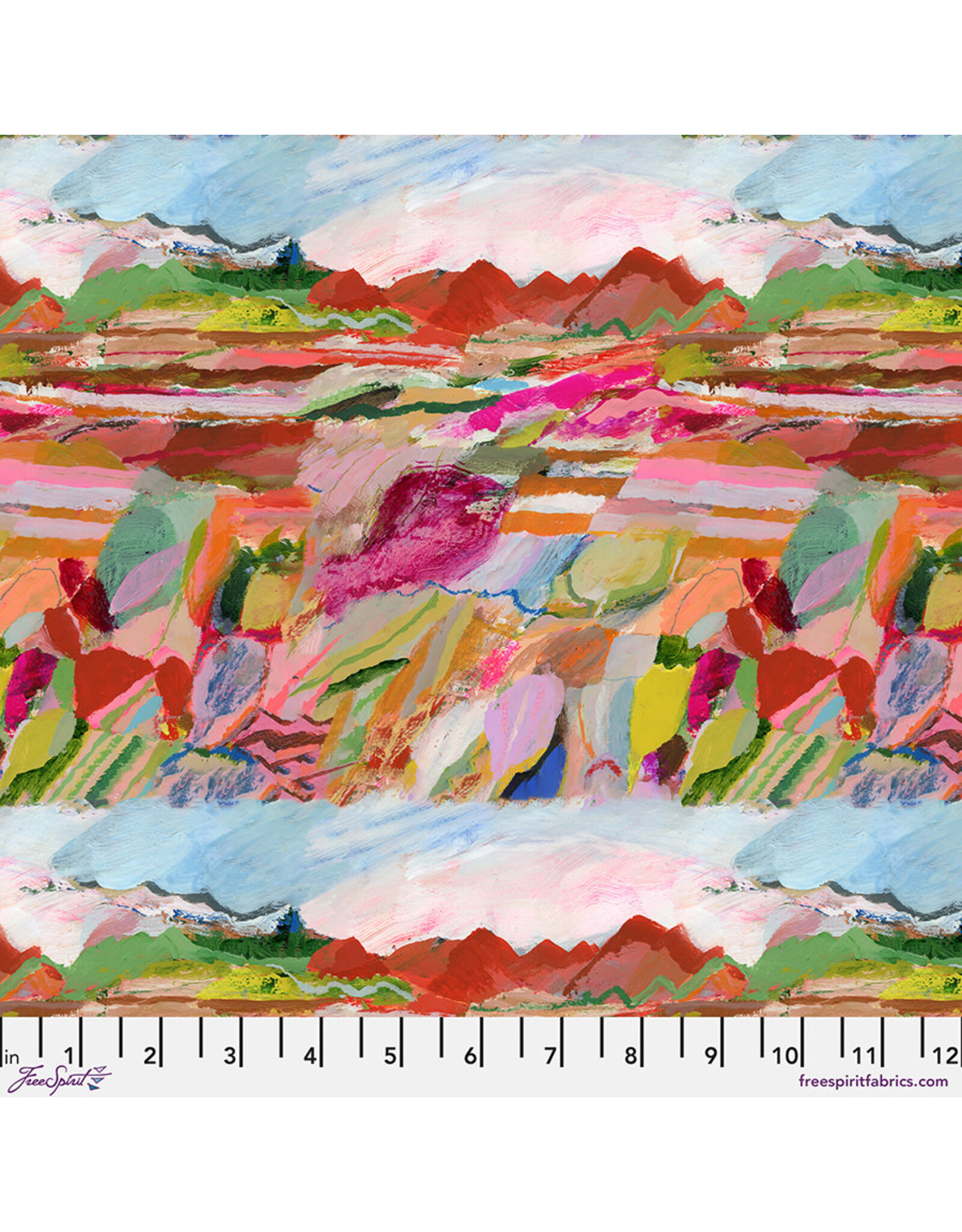 Carolyn Gavin Pompadours in Pink, Red Song in Multi, Fabric Half-Yards