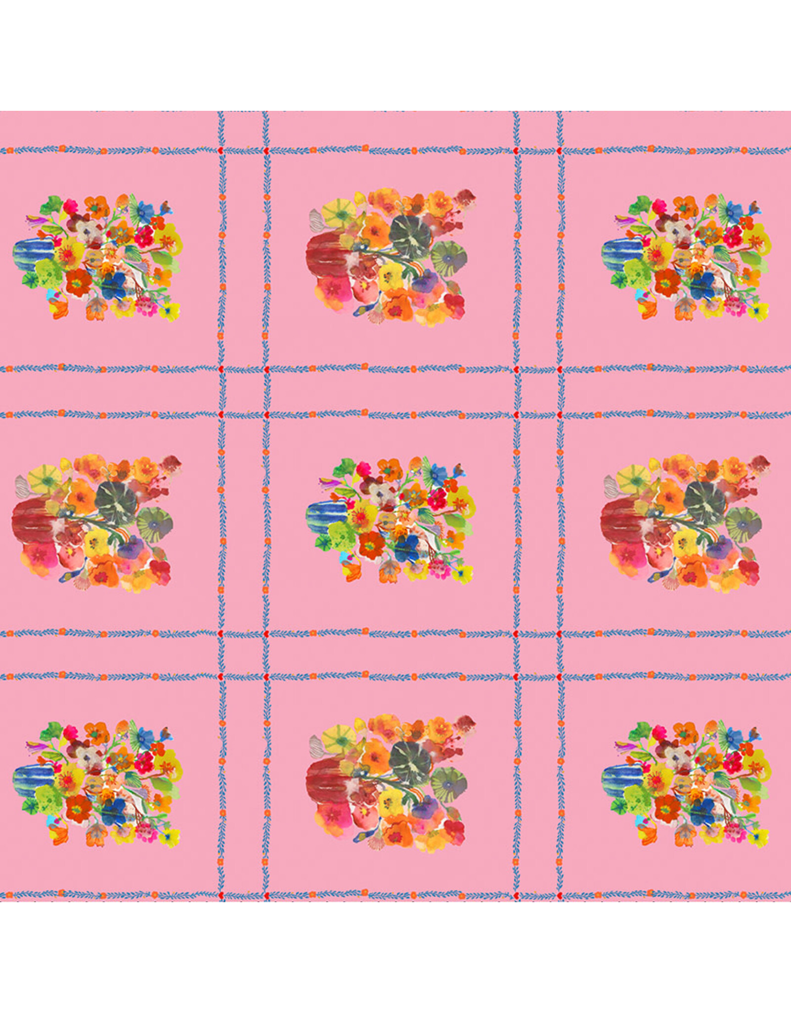 Carolyn Gavin Pompadours in Pink, Summer Bouquet in Pink, Fabric Half-Yards