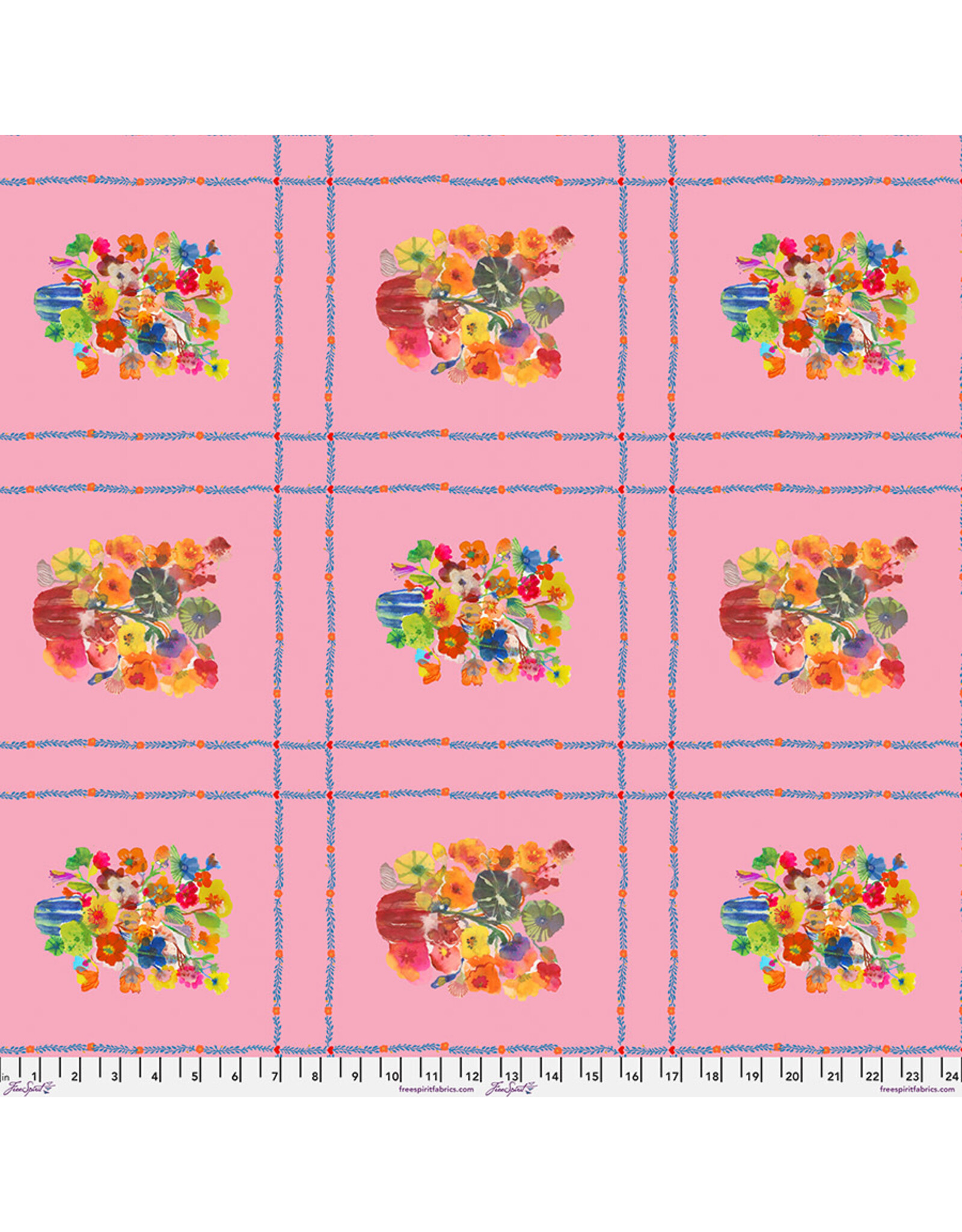 Carolyn Gavin Pompadours in Pink, Summer Bouquet in Pink, Fabric Half-Yards