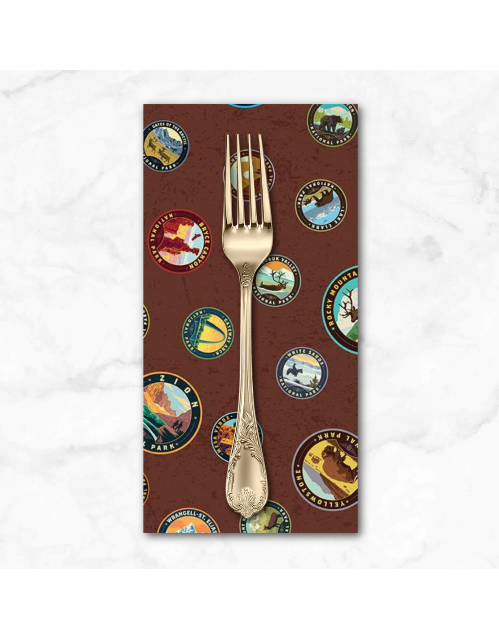 PD's Riley Blake Collection National Parks, Emblems in Brown, Dinner Napkin