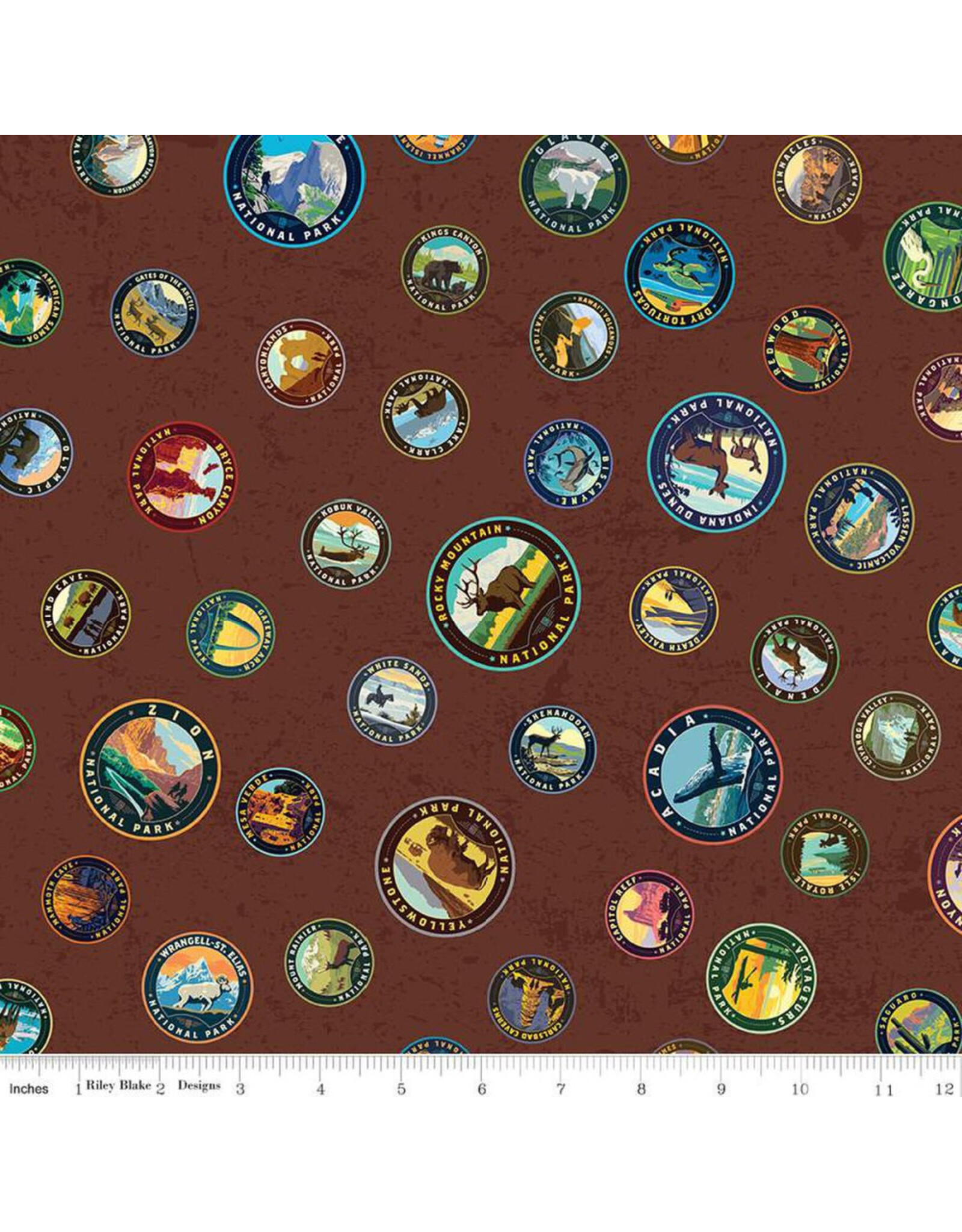 PD's Riley Blake Collection National Parks, Emblems in Brown, Dinner Napkin