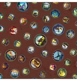 Riley Blake Fabrics National Parks, Emblems in Brown, Fabric Half-Yards
