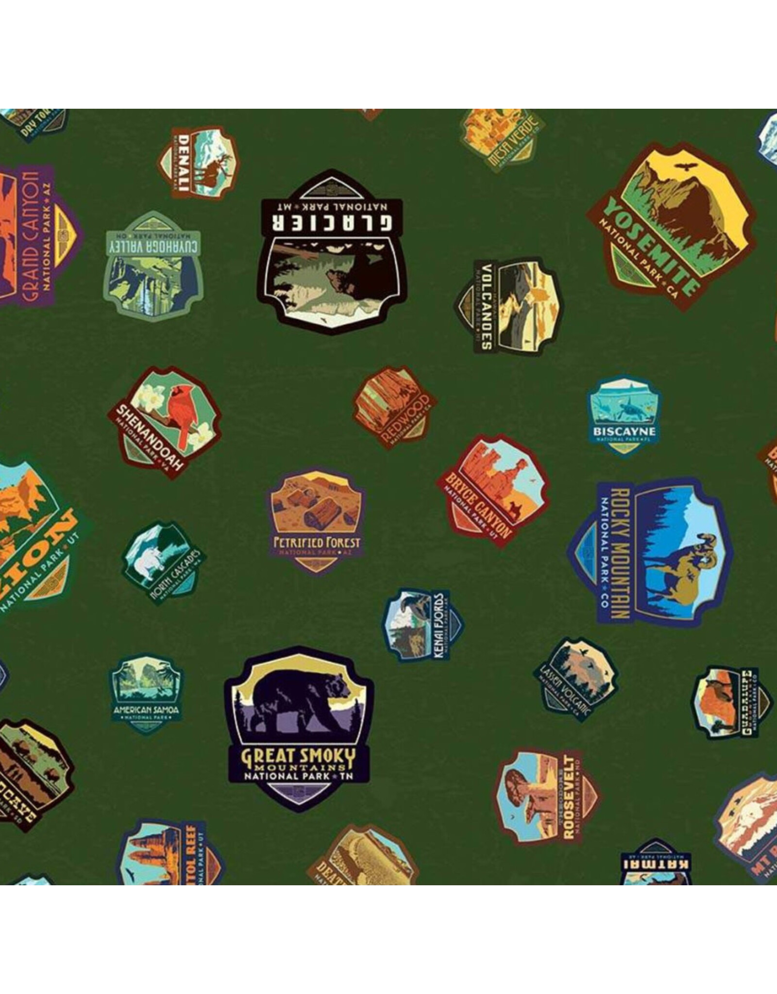 Riley Blake Fabrics National Parks, Patches in Green, Fabric Half-Yards