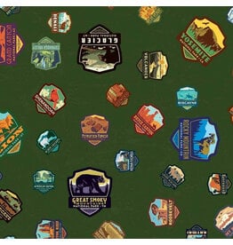 Riley Blake Fabrics National Parks, Patches in Green, Fabric Half-Yards